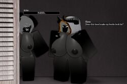 2girls 3d background big_breasts breasts demon_girl lampshaderr34 nipples pussy roblox robloxian tagme text