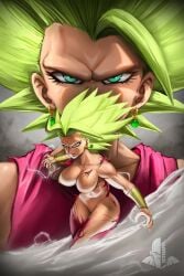 big_breasts blonde_hair dragon_ball furious muscular_female showing_breasts super_saiyan