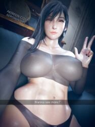 1girls 3d 3d_(artwork) abs athletic athletic_female big_breasts black_hair black_hair_female breasts clothed clothed_female female female_focus female_only final_fantasy final_fantasy_vii final_fantasy_vii_remake large_boobs large_breasts light-skinned_female light_skin long_hair long_hair_female looking_at_viewer muscular muscular_female nerohunter6 peace_sign red_eyes red_eyes_female solo solo_female solo_focus tifa_lockhart toned toned_female translucent_clothing transparent_clothing