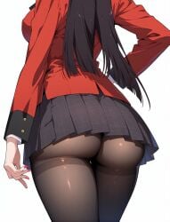 ai_generated ass ass_focus big_ass black_hair curvy curvy_body curvy_female huge_ass jabami_yumeko kakegurui legwear long_hair pantyhose perfect_ass perfect_body perfect_legs red_jacket school_uniform skirt student thick_thighs