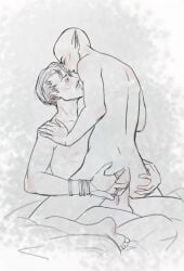 2boys cowgirl_position dragon_age dragon_age_the_veilguard emmrich_volkarin gay groping_ass male male_focus male_only old_man old_man_yaoi pointy_ears quyeningellvar solas spreading_ass straddling yaoi