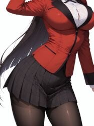 1girls ai_generated big_breasts black_hair breasts curvy curvy_body curvy_female dress female female_focus jabami_yumeko kakegurui legwear lips lipstick long_hair medium_breasts perfect_body perfect_legs school_uniform schoolgirl skirt solo_female student thick_thighs thighhighs