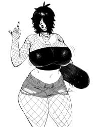 1girls asolhoe big_ass big_breasts big_butt big_hips black_hair cleavage digital_drawing_(artwork) digital_media_(artwork) female female_focus female_only fishnet_legwear fishnet_topwear fishnets goth_girl hips_wider_than_shoulders huge_thighs oc original_character short_shorts tubetop