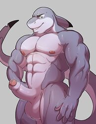 2017 abs anthro balls biceps big_muscles black_skin black_tail dorsal_fin erection eyebrows fin fish green_eyes grey_skin grey_tail hi_res humanoid_hands humanoid_penis knuxlight male male_only mammal manly marine multicolored_skin multicolored_tail muscular muscular_male navel nipples nude partially_retracted_foreskin pecs penis pepsi_(fa) pink_nipples portrait pose presenting presenting_balls presenting_penis shark sharp_teeth smile snout solo standing teeth thick_thighs three-quarter_portrait triceps uncut vernon_cooper white_balls white_penis white_skin white_tail