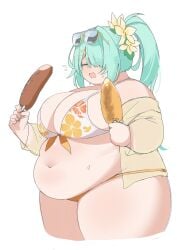 1girls 2024 absurd_res arius_satellite_school_student arius_squad_(blue_archive) bbw belly big_belly bikini blue_archive breasts chubby chubby_female female female_focus green_hair hiyori_(blue_archive) hiyori_(swimsuit)_(blue_archive) huge_breasts onehaunt overweight overweight_female plump ponytail solo solo_female solo_focus sunglasses sunglasses_on_head sweat sweatdrop swimsuit voluptuous