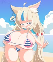 1girls 2025 beach big_breasts bikini blonde_hair blue_bikini blue_eyes blue_hair boots breasts cat_ears censored cute cute_face female fish large_hair multicolored_hair pale-skinned_female pale_skin sameko_saba sex sky smaller_female smile smiley_face solo solo_female virtual_youtuber vtuber yelladrill
