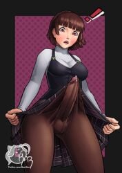 futanari makoto_niijima persona persona_5 precum school_uniform skirt tenting tights