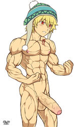 abs balls blonde_hair hat huge_cock human male male_only mlm4anemone muscles muscular_male noragami nude pecs penis solo uncut veiny_penis white_background yukine_(noragami)