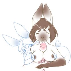 anthro breast_grab breasts bun_(artist) bun_(character) bunnyblueart female female_focus first_person_view hand_on_breast lagomorph male mammal nipples paizuri penis rabbit sex sketch straight