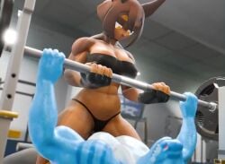 3d_animation abs animated breasts clothing dog_knight_rpg exercise female female_focus gloves gym gym_clothes jiggle jiggling_breasts littleslice-sfm male male/female muscular muscular_anthro muscular_female rory_(ceehaz) short_playtime tagme video