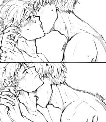 2boys dandadan holding_hands jin_enjoji kissing multiple_boys takakura_ken_(okarun) yaoi