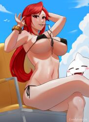 bikini condylonucla dewgong glasses_in_mouth huge_breasts lorelei_(pokemon) nipple_bulge pokemon red_hair