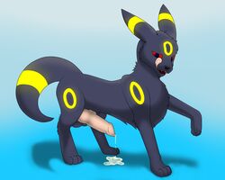 1boy 2018 animal_genitalia animal_penis black_fur blue_background canine canine_penis chest_tuft darkwufflez digital_media_(artwork) eeveelution erection fangs feral fur furry hi_res knot leg_up licking_lips looking_at_viewer male male_only mammal nintendo open_mouth paws penis pokémon_(species) pokemon pokemon_(species) pokemon_gsc precum raised_leg red_eyes saliva smile solo solo_focus tail teeth testicles tongue tongue_out tuft umbreon video_games yellow_fur