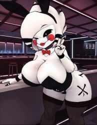 bar bow bowtie breasts_bigger_than_head bunny_ears bunny_girl bunnysuit fnaf large_ass large_breasts large_thighs leotard marie_(cally3d) marie_(cryptia) marionette_(fnaf) puppet_(fnaf) smile tagme thick_thighs white_hair