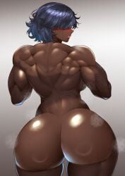 1girls ass athletic athletic_female big_ass big_butt blush dark-skinned_female dark_skin female female_focus female_only kurosaka_oekaki large_ass large_butt muscular muscular_female naked naked_female nude nude_female nudity short_hair short_hair_female solo solo_female solo_focus toned toned_female