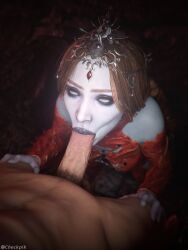 1boy 1girls 3d 3d_model 3d_render :>= baldur's_gate_3 blowing blowjob blowjob_face braided_hair checkpik crown erection kneeling kneeling_blowjob kneeling_position long_hair makeup oral oral_insertion oral_penetration oral_sex orin_the_red pale-skinned_female pale_skin pov pov_male sucking sucking_penis very_long_hair white_eyes