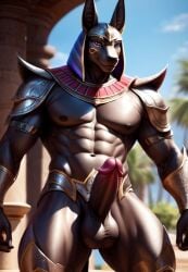 ai_generated anubis armored armored_male balls ballsack erect_penis erection muscles muscular muscular_male naked naked_male nude nude_male semi_naked semi_nude solo solo_male