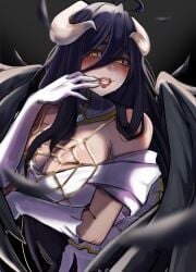 albedo_(overlord) big_breasts black_hair heart-shaped_pupils horns nasya__ns watermark white_gloves wings