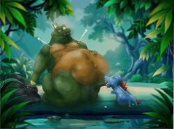 crocodile crocodilian croconaw crossover cum cum_in_mouth donkey_kong_(series) fat fat_ass feraligatr gay gay_sex jungle k_rool k_rool pokemon rapper sex totodile