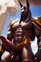 ai_generated anubis armored armored_male balls ballsack erect_penis erection muscles muscular muscular_male naked naked_male nude nude_male semi_naked semi_nude solo solo_male