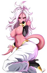 1girls 2010s aldharoku alpha_channel android_21 black_nails black_sclera breasts dark_persona detached_sleeves dragon_ball dragon_ball_fighterz female female_only for_sticker_use harem_pants high_heels humanoid large_breasts long_hair looking_at_viewer majin majin_android_21 monster_girl navel nipples no_background pink_skin png pointy_ears red_eyes solo sticker_template tail topless transparent_background transparent_png white_hair