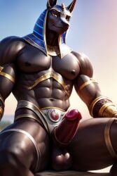 ai_generated anubis armored armored_male balls ballsack erect_penis erection muscles muscular muscular_male naked naked_male nude nude_male semi_naked semi_nude solo solo_male