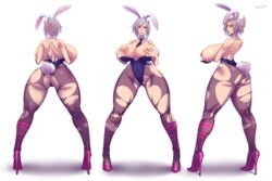 anger angry arms_crossed back_view battle_bunny_riven breast_grab breasts breasts_out bunny_ears bunny_tail character_sheet clothed curvy dat_ass female front_view frustrated hand_bra high_heels huge_ass huge_breasts league_of_legends leotard mad model_sheet pantyhose ponytail raidouzero red_eyes riven side_view thick_hips thick_thighs torn_clothes torn_clothing torn_pantyhose unhappy upset voluptuous white_hair wide_hips