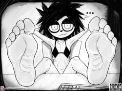 ... black_hair emo emo_girl feet female female_focus female_only foot_fetish foot_focus girl i_can't_sleep monochrome nia_(i_can't_sleep) rottenheart10 soles spiky_hair tagme white_background white_body white_skin