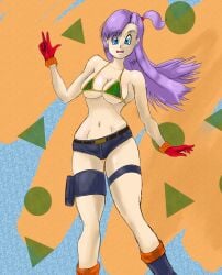 big_breasts bikini breasts bulma_briefs dragon_ball dragon_ball_(classic) dragonball purple_hair smile teenage_bulma thick_thighs