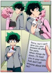 1boy 1girls bbmbbf comic comic_page izuku_midoriya let_me_unwrap_your_gift_(comic) mina_ashido my_hero_academia palcomix