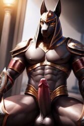 ai_generated anubis armored armored_male balls ballsack erect_penis erection muscles muscular muscular_male naked naked_male nude nude_male semi_naked semi_nude solo solo_male