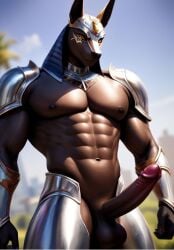 ai_generated anubis armored armored_male balls ballsack erect_penis erection muscles muscular muscular_male naked naked_male nude nude_male semi_naked semi_nude solo solo_male