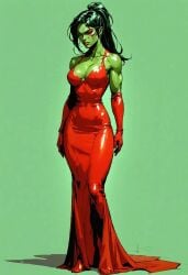 ai_generated female female girl green_eyes green_hair green_skin marvel marvel_comics muscles muscular pose rodeai she-hulk