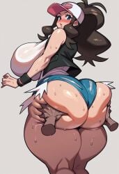 ai_generated ass_dough big_ass big_breasts fat_ass gigantic_ass gigantic_breasts grabbing_ass gvukub hilda_(pokemon) huge_ass huge_breasts nintendo pokemon thick_thighs wide_hips