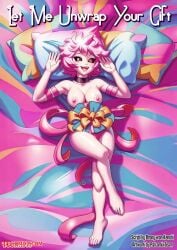 1girls bbmbbf comic comic_cover let_me_unwrap_your_gift_(comic) mina_ashido my_hero_academia nude opened_mouth palcomix solo