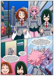 3girls bbmbbf comic comic_page let_me_unwrap_your_gift_(comic) mina_ashido my_hero_academia no_sex ochako_uraraka palcomix tooru_hagakure tsuyu_asui