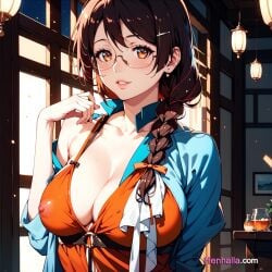 1girls ai_generated big_breasts breasts dress hanekawa_tsubasa henhalla.com solo solo_female tsubasa