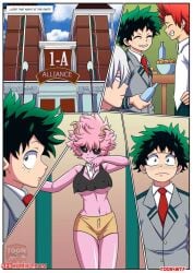 1girls 3boys bbmbbf comic comic_page eijirou_kirishima izuku_midoriya let_me_unwrap_your_gift_(comic) mina_ashido my_hero_academia palcomix shouto_todoroki