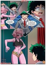 1boy 1girls about_to_have_sex assertive_female bbmbbf blushing comic comic_page imminent_sex izuku_midoriya let_me_unwrap_your_gift_(comic) mina_ashido my_hero_academia palcomix panties