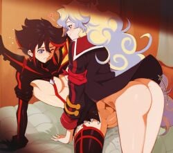 2futas balls black_hair breasts clothed clothed_sex clothing crossover duo erection futa_on_futa futa_only futanari human kill_la_kill light-skinned_female light-skinned_futanari light_skin matoi_ryuuko mostly_nude nia_teppelin penis revealing_clothes smooth_balls smooth_penis tengen_toppa_gurren_lagann timbocactus