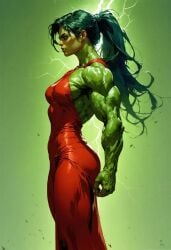 ai_generated female female girl green_eyes green_hair green_skin marvel marvel_comics muscles muscular pose rodeai she-hulk