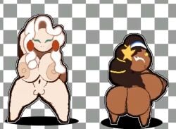 2girls animated ass big_ass big_breasts cookie_run cookie_run_ovenbreak cubesmolly dark_skin pixel_animation pixel_art pussy starch_noodle_cookie starfruit_cookie twerking