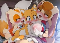 age_difference blush breasts cream_the_rabbit dagasi milf panties rabbit_girl shocked sonic_(series) tails tails_the_fox vanilla_the_rabbit