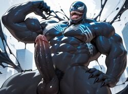 ai_generated background big_balls big_penis buff flexing flexing_arms gay gaylover16 hands_on_hips looking_at_viewer male male_boobs male_only mouth muscles muscular muscular_male open_mouth standing tongue tongue_out venom_(marvel)