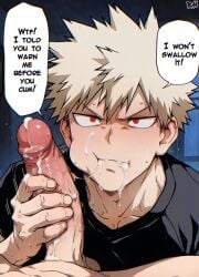 2boys ai_generated big_ass_looover blowjob boku_no_hero_academia cum cum_in_mouth english_text gay katsuki_bakugou my_hero_academia yaoi