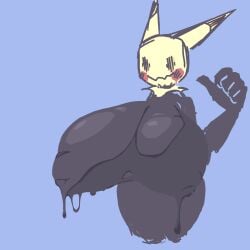 anthro big_breasts bodily_fluids breasts female generation_7_pokemon hi_res inverted_nipples lactating leaking_milk milk mimikyu nintendo nipples nippples nucr4r pokemon pokemon_(species) smile solo