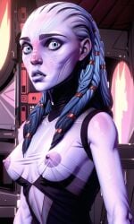 ai_generated alien alien_girl alien_humanoid blue_eyes braided_hair dubious_consent futuristic_suit grey_skin gwyndala hard_nipples medium_breasts pale_skin see-through_clothing skinny star_trek star_trek_prodigy vau_n'akat_(species)