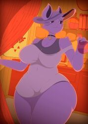 big_ass big_breasts big_thighs collar hat orange_background panties pantless purple_body purple_eyes purple_fur rabbit rabbit_girl rabbit_shopkeeper_(undertale) sharkyrakun smile top_heavy undertale