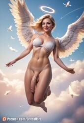 1futa ai_generated angel angel_wings artist_name barefoot bird blonde_hair blue_eyes blue_sky bottomless bra breasts cloud day detailed dickgirl feathered_wings flaccid flying futanari halo hi_res highres looking_at_viewer mercy_(overwatch) navel penis pigeon sensanari short_hair sky smile solo testicles uncensored underwear veins veiny_penis white_bra white_wings wings