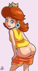 ass big_ass blue_eyes brown_hair dracerxn female lipstick looking_at_viewer mario_(series) mario_tennis nintendo princess_daisy smile solo visualtoon